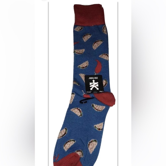 Zoo York Crew Dress Socks 1 Pair Men 6-12 Blue Red Taco Tuesday Socks Skate Ride - Picture 7 of 10